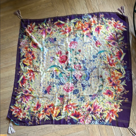 Johnny Was Floral Silk Scarf - Purple - Picture 1 of 2